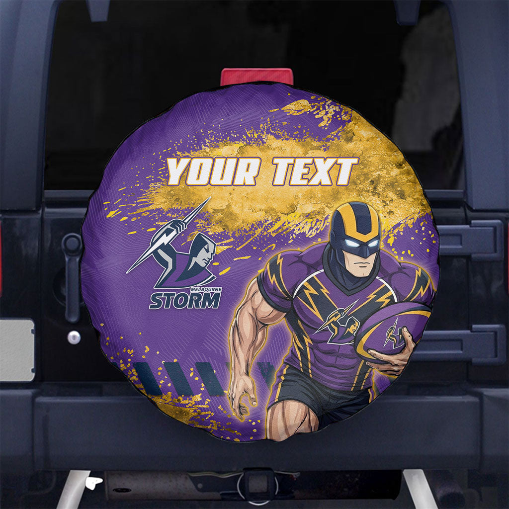 Personalised Melbourne Storm Rugby Spare Tire Cover Superhero Purple Storm Mascot - Sporty Splash Art Style