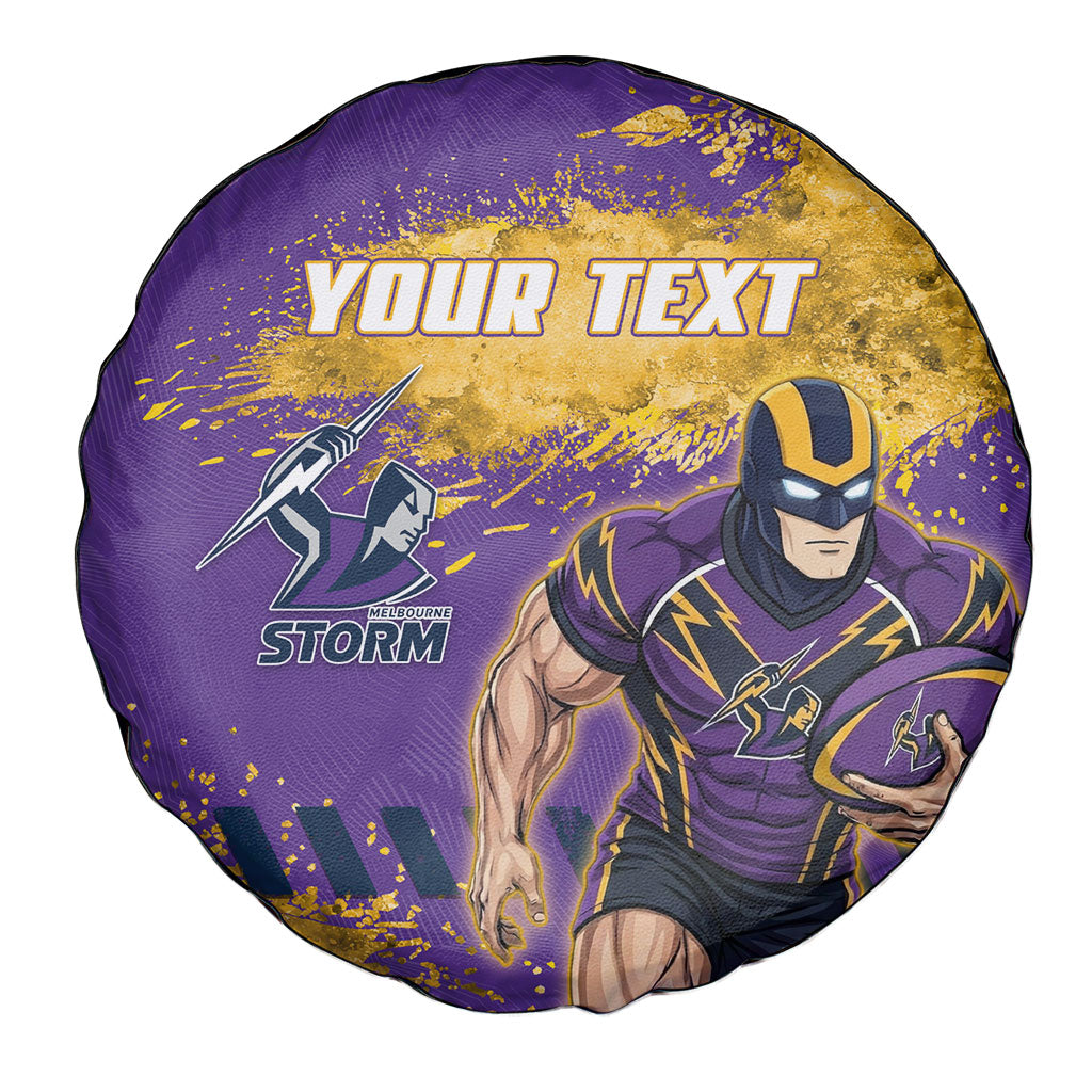 Personalised Melbourne Storm Rugby Spare Tire Cover Superhero Purple Storm Mascot - Sporty Splash Art Style