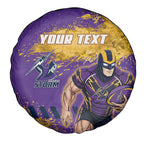 Personalised Melbourne Storm Rugby Spare Tire Cover Superhero Purple Storm Mascot - Sporty Splash Art Style
