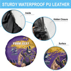 Personalised Melbourne Storm Rugby Spare Tire Cover Superhero Purple Storm Mascot - Sporty Splash Art Style