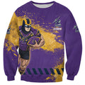Personalised Melbourne Storm Rugby Sweatshirt Superhero Purple Storm Mascot - Sporty Splash Art Style