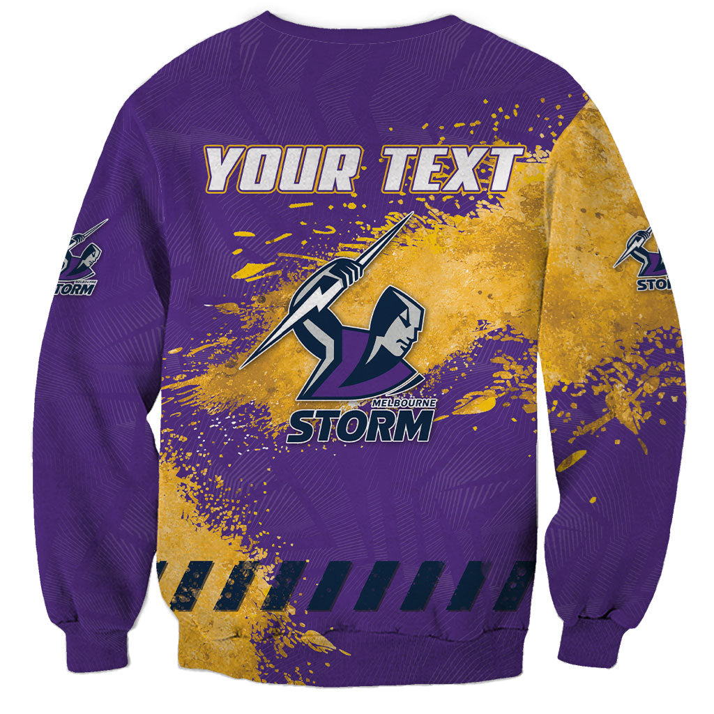 Personalised Melbourne Storm Rugby Sweatshirt Superhero Purple Storm Mascot - Sporty Splash Art Style