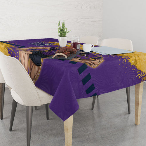 Personalised Melbourne Storm Rugby Tablecloth Superhero Purple Storm Mascot - Sporty Splash Art Style
