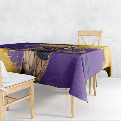 Personalised Melbourne Storm Rugby Tablecloth Superhero Purple Storm Mascot - Sporty Splash Art Style
