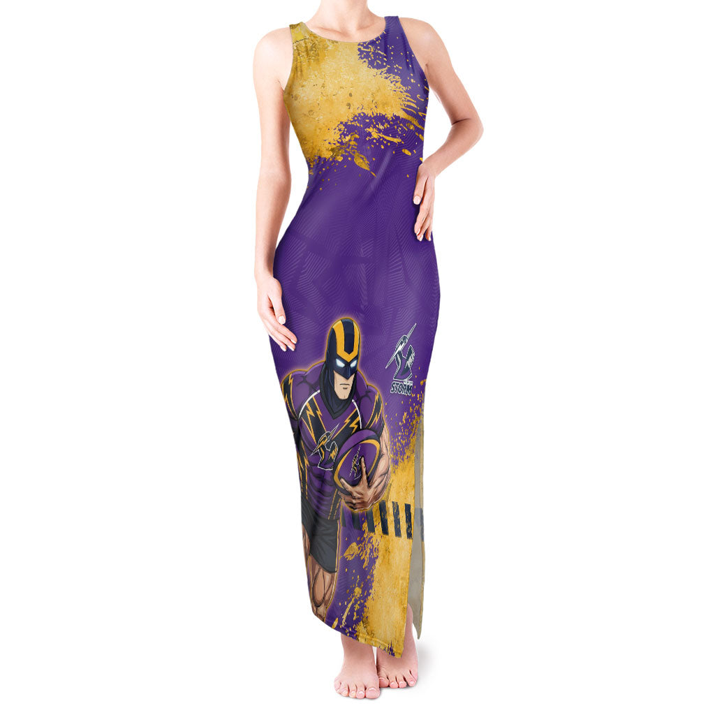 Personalised Melbourne Storm Rugby Tank Maxi Dress Superhero Purple Storm Mascot - Sporty Splash Art Style