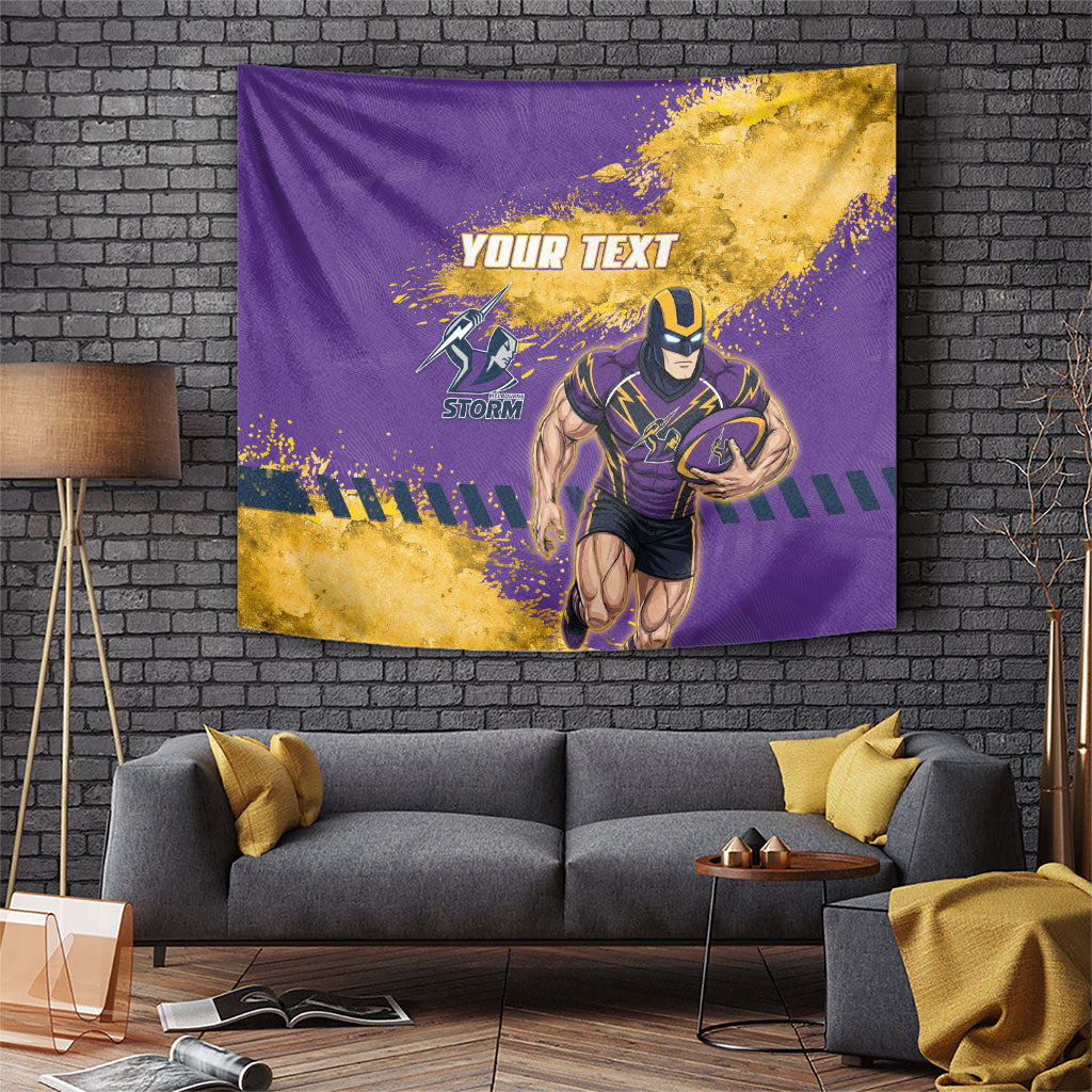 Personalised Melbourne Storm Rugby Tapestry Superhero Purple Storm Mascot - Sporty Splash Art Style