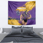 Personalised Melbourne Storm Rugby Tapestry Superhero Purple Storm Mascot - Sporty Splash Art Style