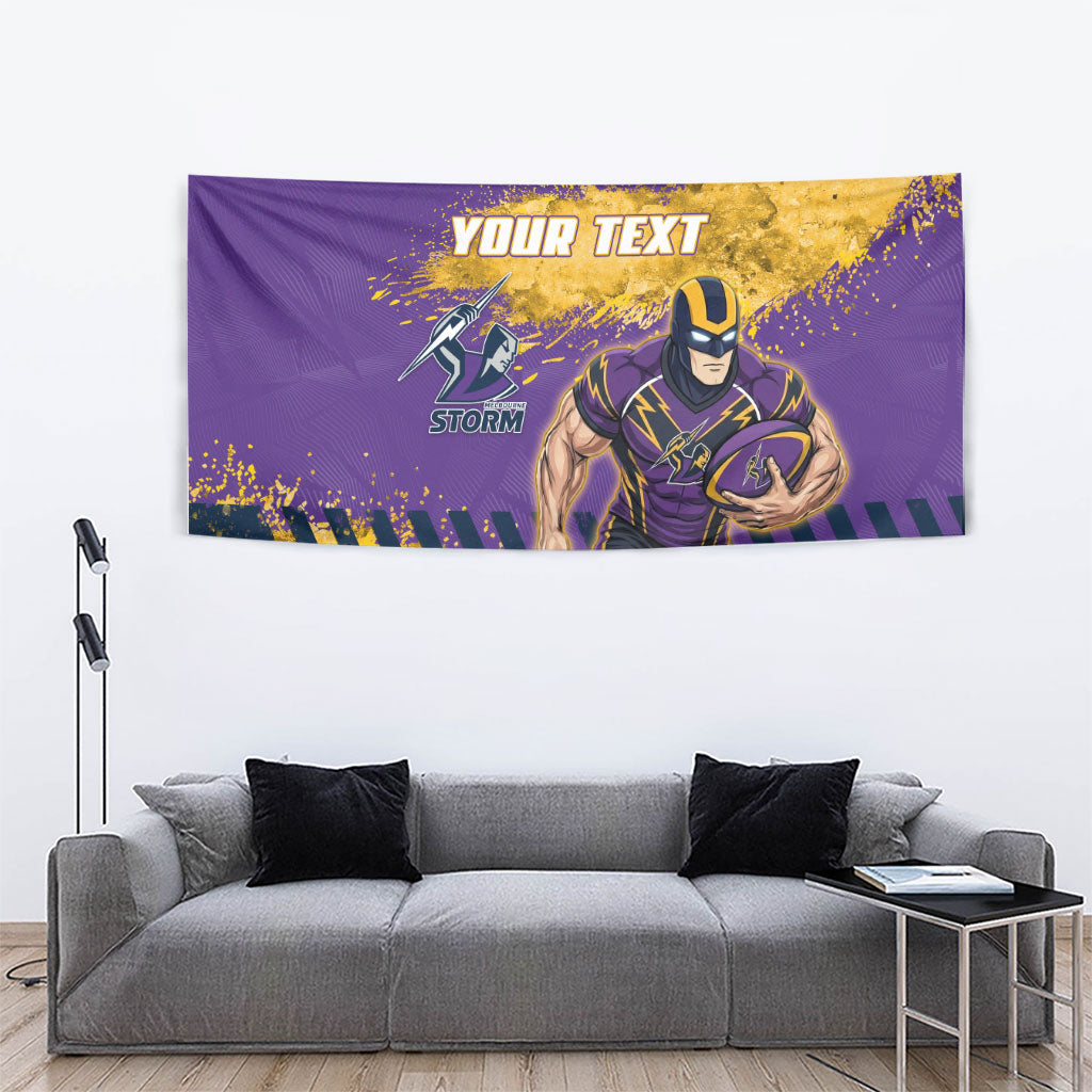 Personalised Melbourne Storm Rugby Tapestry Superhero Purple Storm Mascot - Sporty Splash Art Style