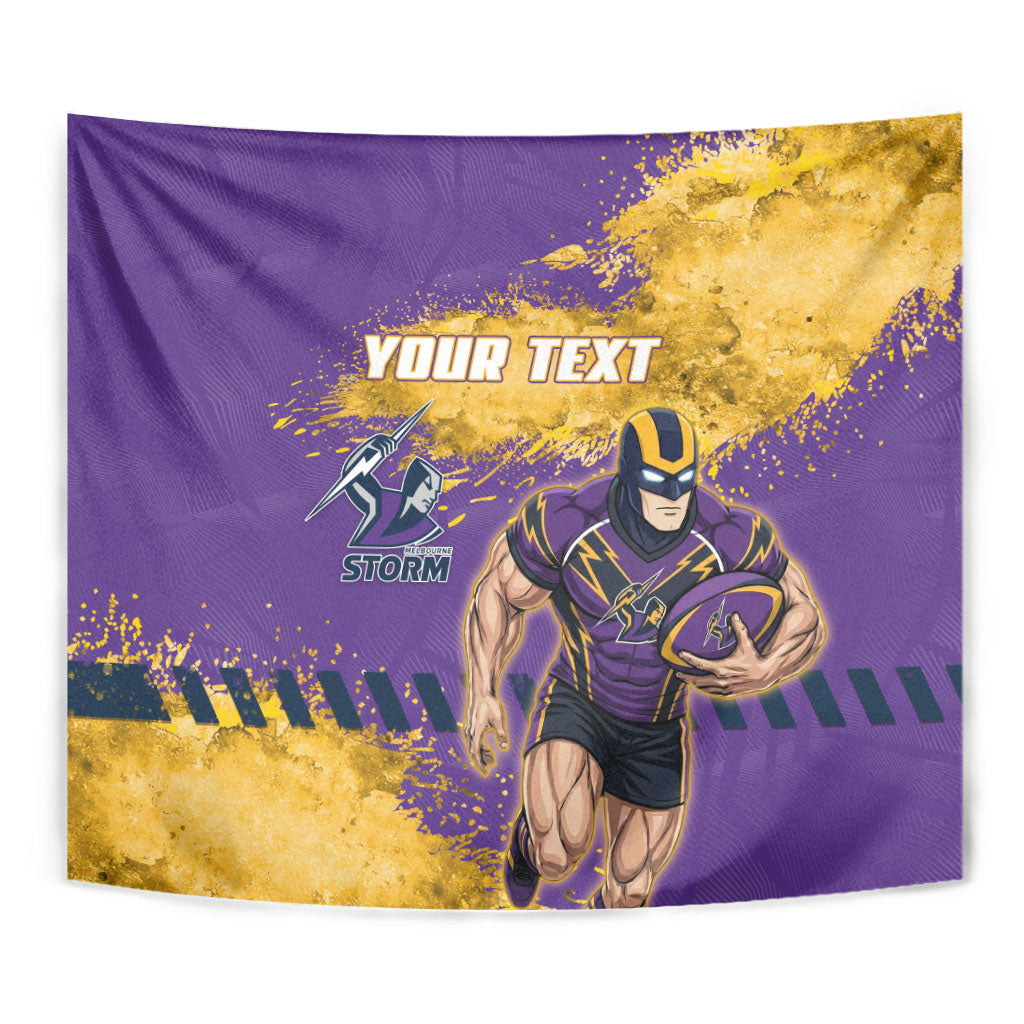 Personalised Melbourne Storm Rugby Tapestry Superhero Purple Storm Mascot - Sporty Splash Art Style