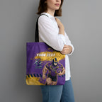Personalised Melbourne Storm Rugby Tote Bag Superhero Purple Storm Mascot - Sporty Splash Art Style