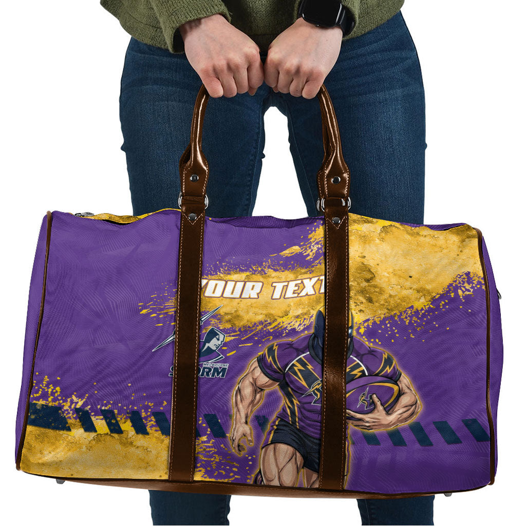 Personalised Melbourne Storm Rugby Travel Bag Superhero Purple Storm Mascot - Sporty Splash Art Style