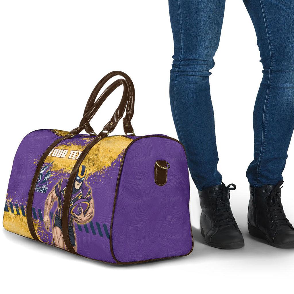Personalised Melbourne Storm Rugby Travel Bag Superhero Purple Storm Mascot - Sporty Splash Art Style