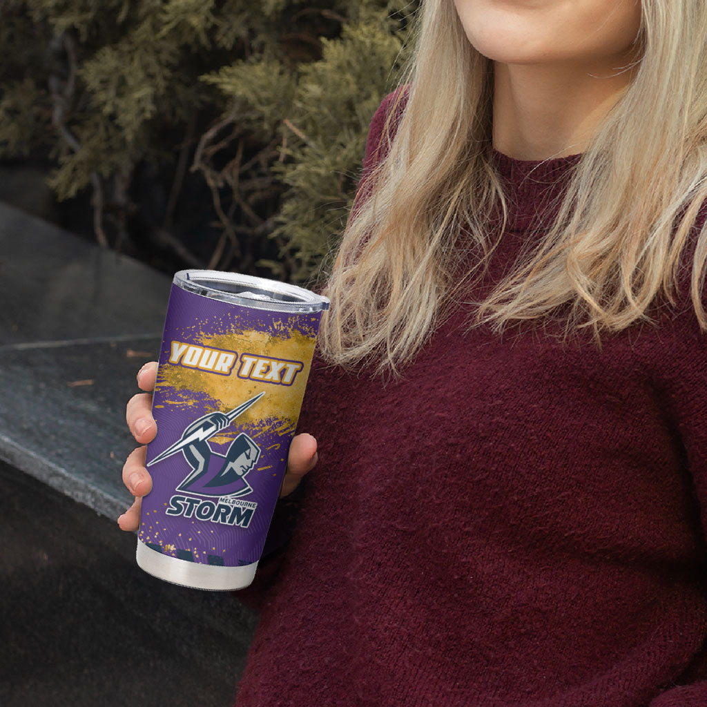 Personalised Melbourne Storm Rugby Tumbler Cup Superhero Purple Storm Mascot - Sporty Splash Art Style
