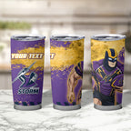Personalised Melbourne Storm Rugby Tumbler Cup Superhero Purple Storm Mascot - Sporty Splash Art Style