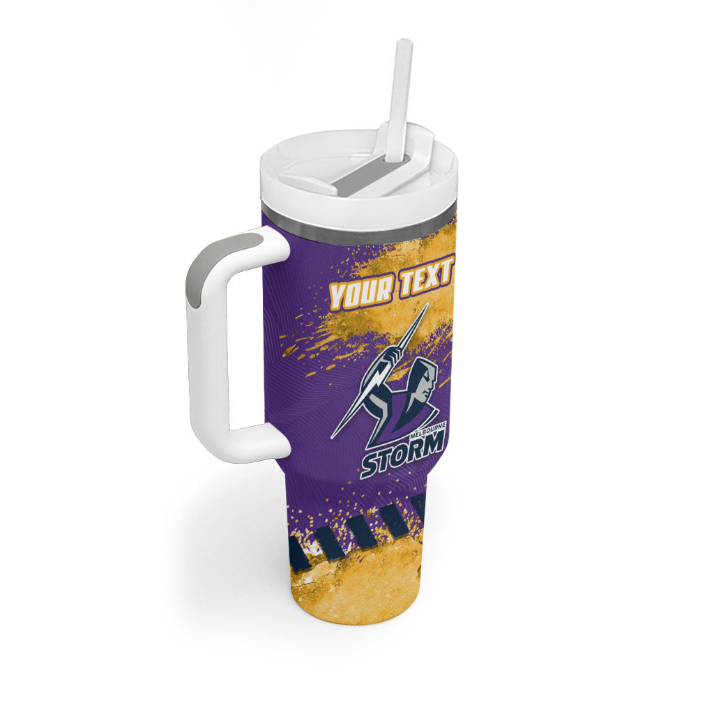 Personalised Melbourne Storm Rugby Tumbler With Handle Superhero Purple Storm Mascot - Sporty Splash Art Style