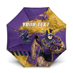 Personalised Melbourne Storm Rugby Umbrella Superhero Purple Storm Mascot - Sporty Splash Art Style