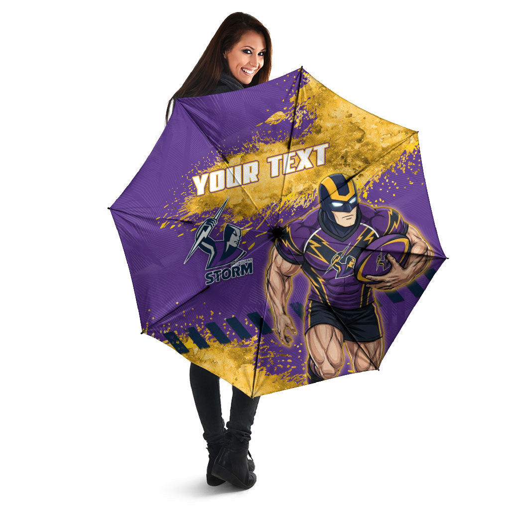 Personalised Melbourne Storm Rugby Umbrella Superhero Purple Storm Mascot - Sporty Splash Art Style