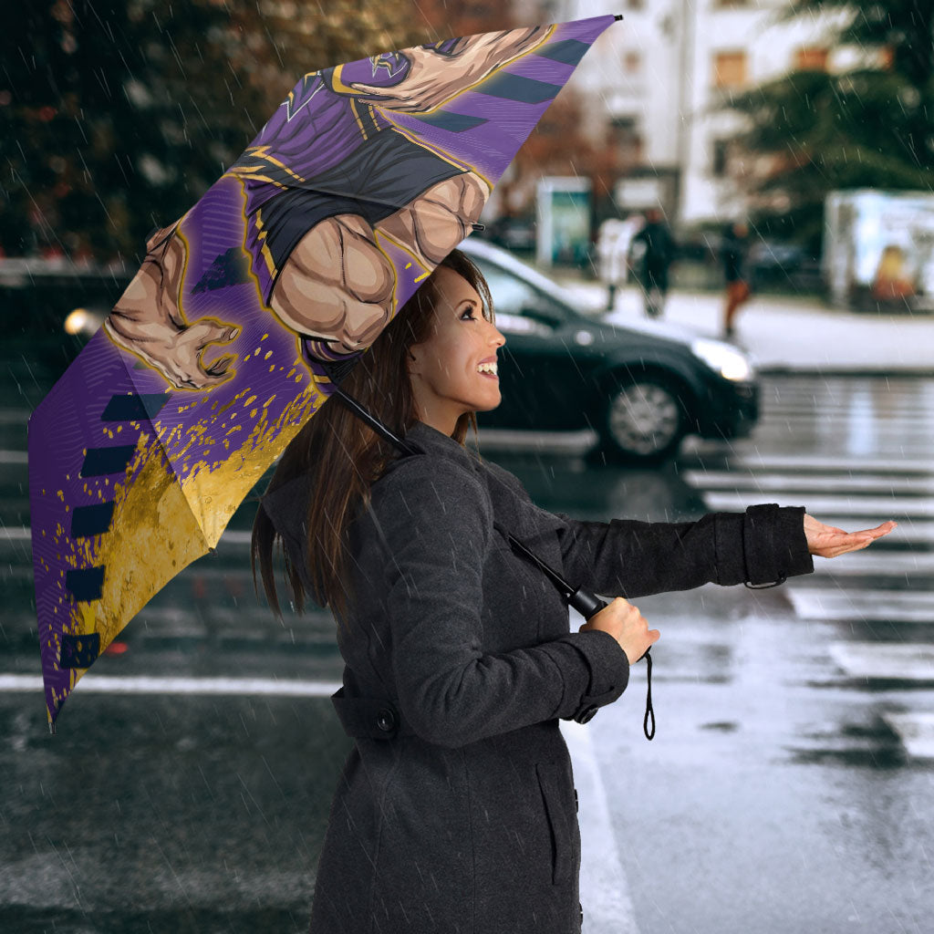 Personalised Melbourne Storm Rugby Umbrella Superhero Purple Storm Mascot - Sporty Splash Art Style