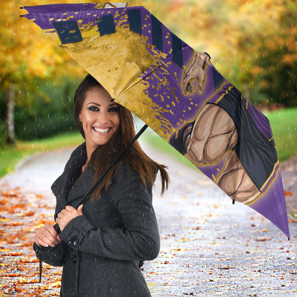 Personalised Melbourne Storm Rugby Umbrella Superhero Purple Storm Mascot - Sporty Splash Art Style