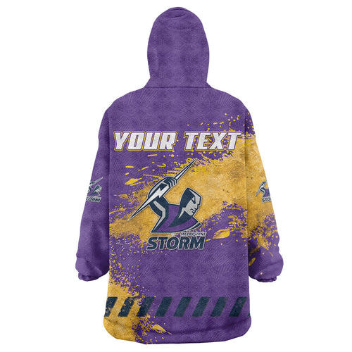 Personalised Melbourne Storm Rugby Wearable Blanket Hoodie Superhero Purple Storm Mascot - Sporty Splash Art Style