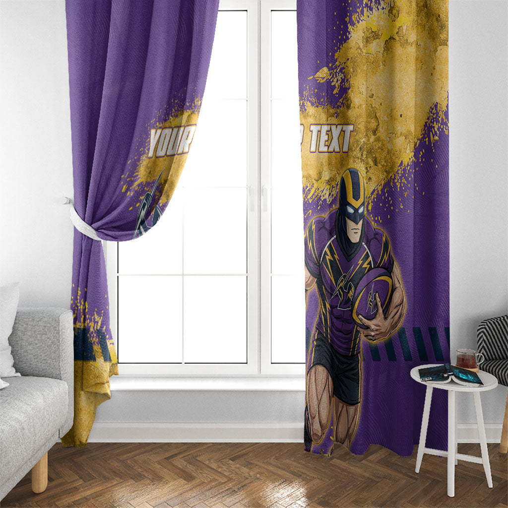 Personalised Melbourne Storm Rugby Window Curtain Superhero Purple Storm Mascot - Sporty Splash Art Style