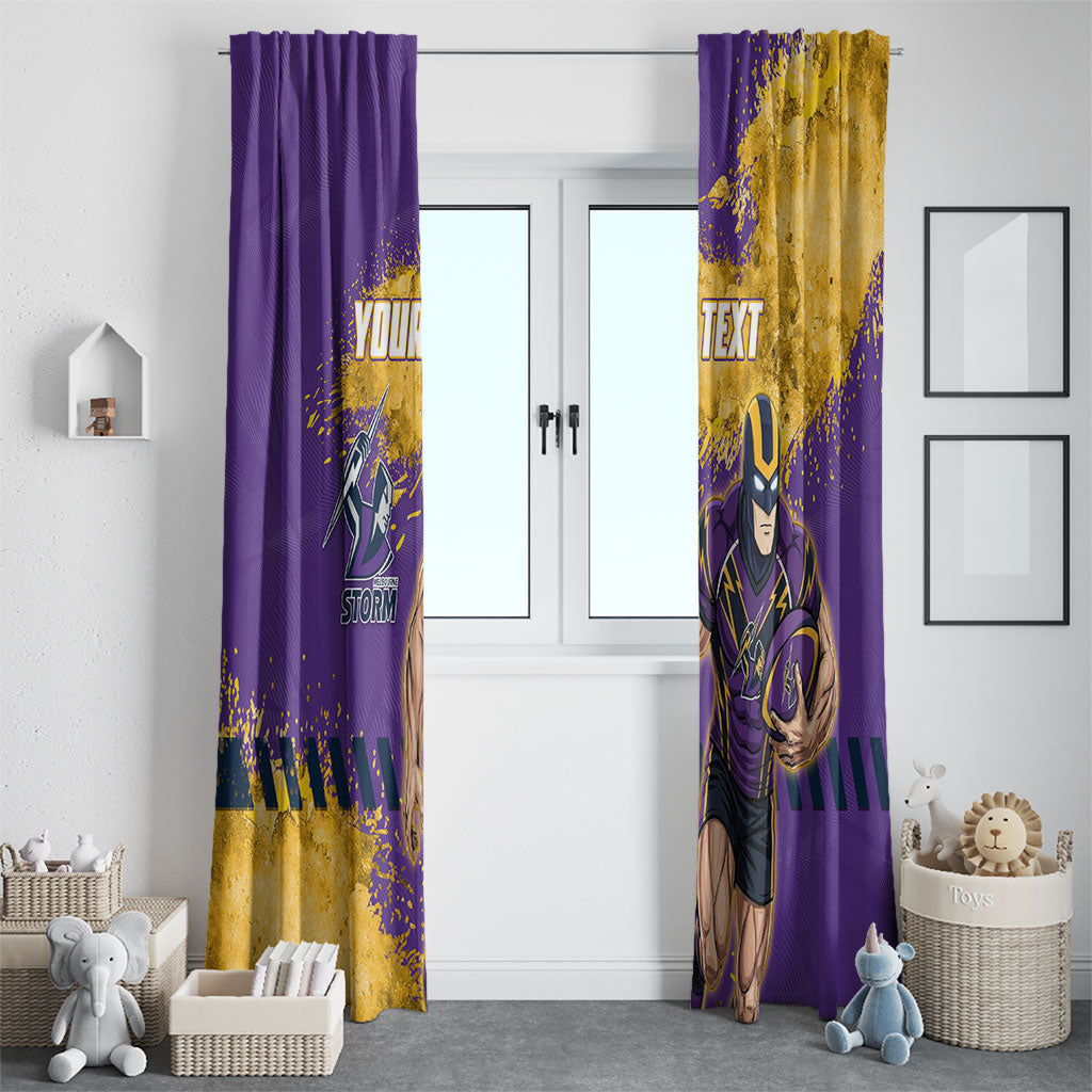 Personalised Melbourne Storm Rugby Window Curtain Superhero Purple Storm Mascot - Sporty Splash Art Style