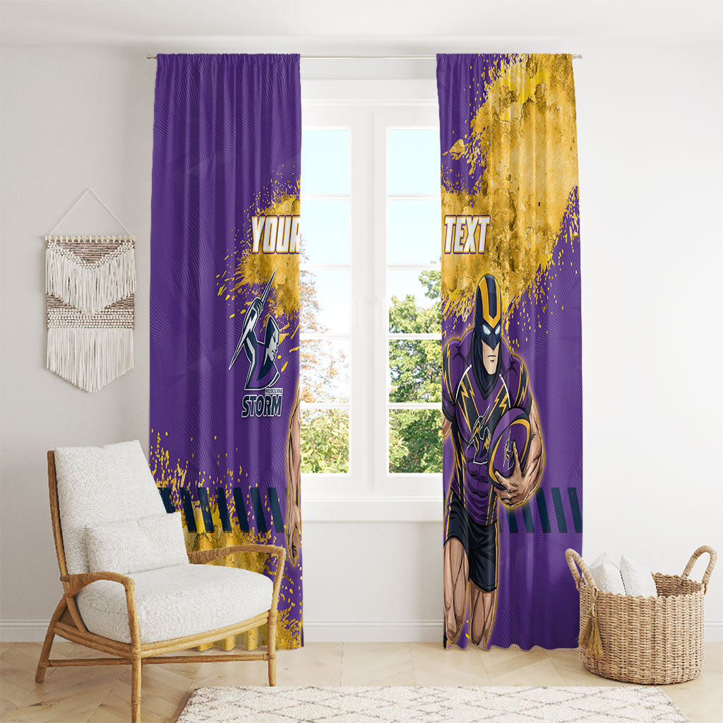 Personalised Melbourne Storm Rugby Window Curtain Superhero Purple Storm Mascot - Sporty Splash Art Style