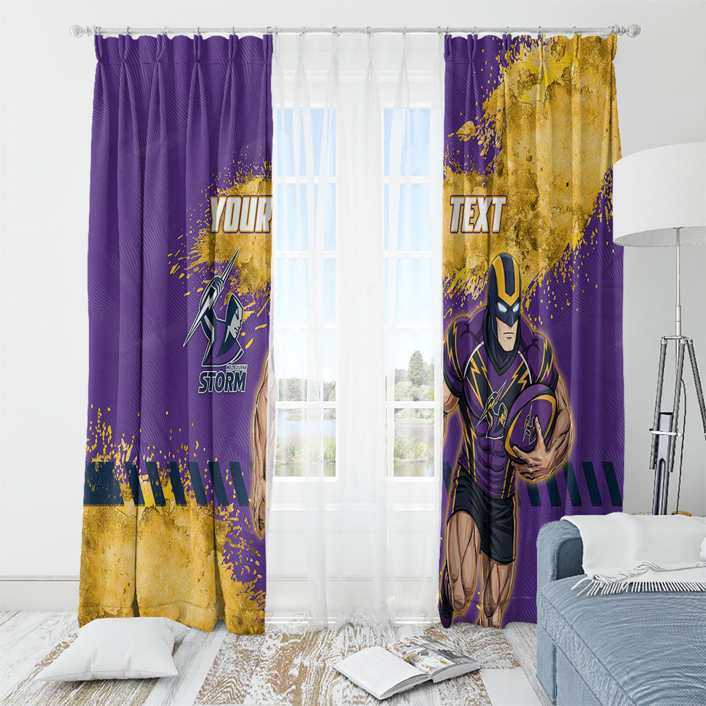Personalised Melbourne Storm Rugby Window Curtain Superhero Purple Storm Mascot - Sporty Splash Art Style