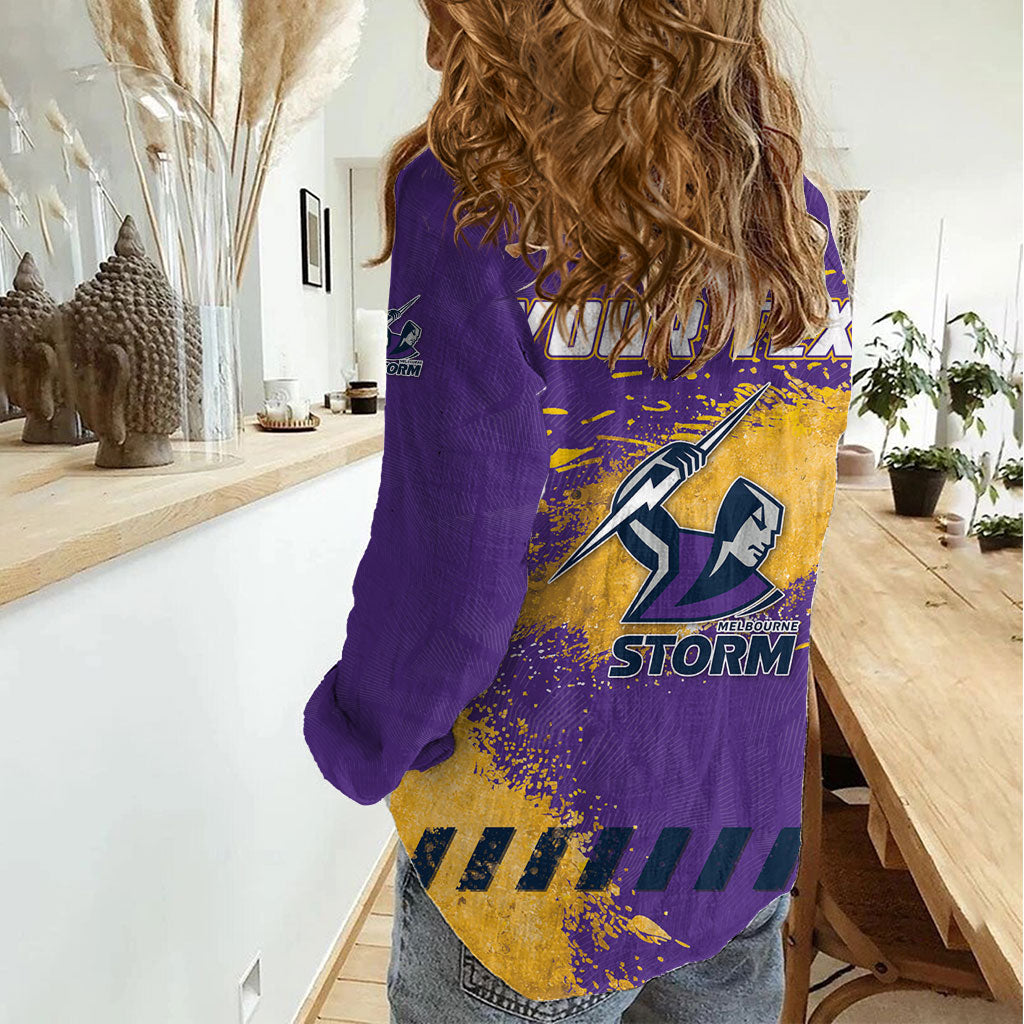 Personalised Melbourne Storm Rugby Women Casual Shirt Superhero Purple Storm Mascot - Sporty Splash Art Style