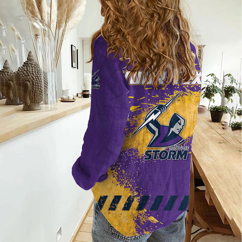 Personalised Melbourne Storm Rugby Women Casual Shirt Superhero Purple Storm Mascot - Sporty Splash Art Style