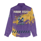 Personalised Melbourne Storm Rugby Women Casual Shirt Superhero Purple Storm Mascot - Sporty Splash Art Style