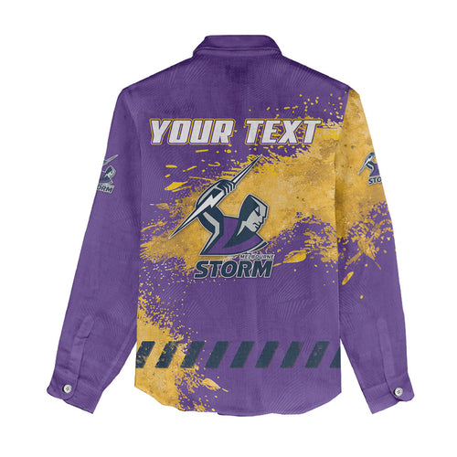 Personalised Melbourne Storm Rugby Women Casual Shirt Superhero Purple Storm Mascot - Sporty Splash Art Style