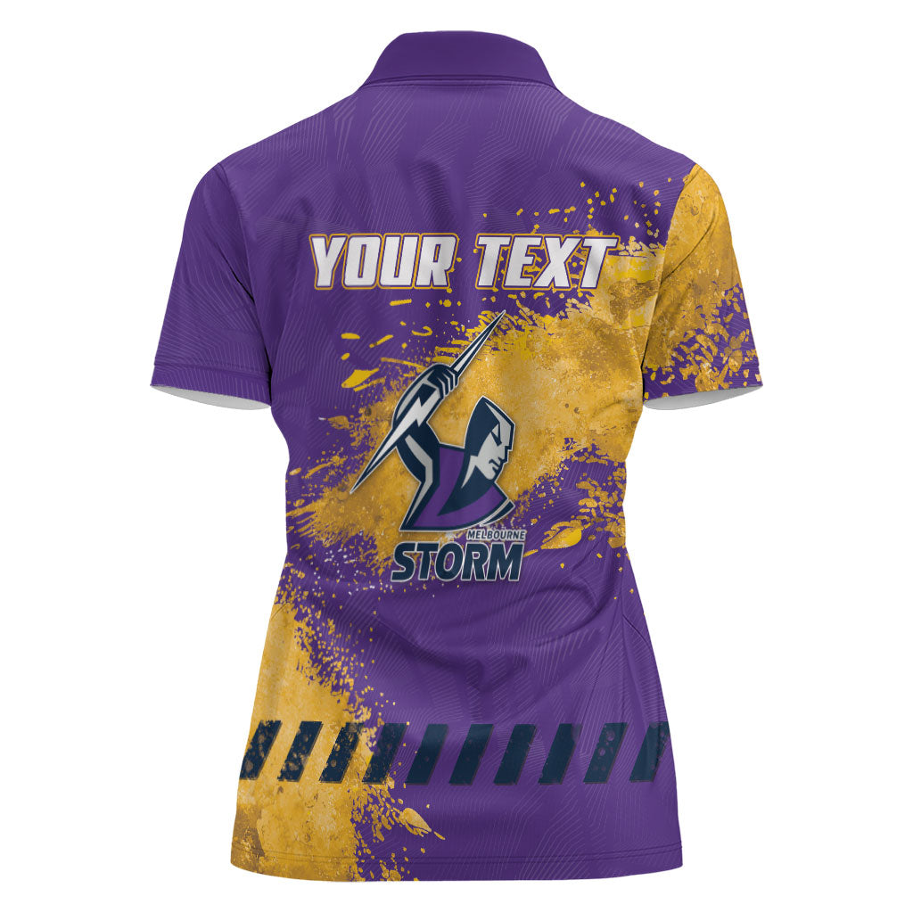 Personalised Melbourne Storm Rugby Women Polo Shirt Superhero Purple Storm Mascot - Sporty Splash Art Style