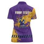 Personalised Melbourne Storm Rugby Women Polo Shirt Superhero Purple Storm Mascot - Sporty Splash Art Style