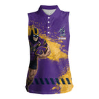 Personalised Melbourne Storm Rugby Women Sleeveless Polo Shirt Superhero Purple Storm Mascot - Sporty Splash Art Style