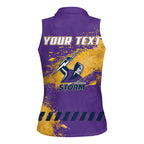 Personalised Melbourne Storm Rugby Women Sleeveless Polo Shirt Superhero Purple Storm Mascot - Sporty Splash Art Style