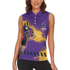 Personalised Melbourne Storm Rugby Women Sleeveless Polo Shirt Superhero Purple Storm Mascot - Sporty Splash Art Style