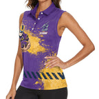 Personalised Melbourne Storm Rugby Women Sleeveless Polo Shirt Superhero Purple Storm Mascot - Sporty Splash Art Style