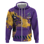 Personalised Melbourne Storm Rugby Zip Hoodie Superhero Purple Storm Mascot - Sporty Splash Art Style