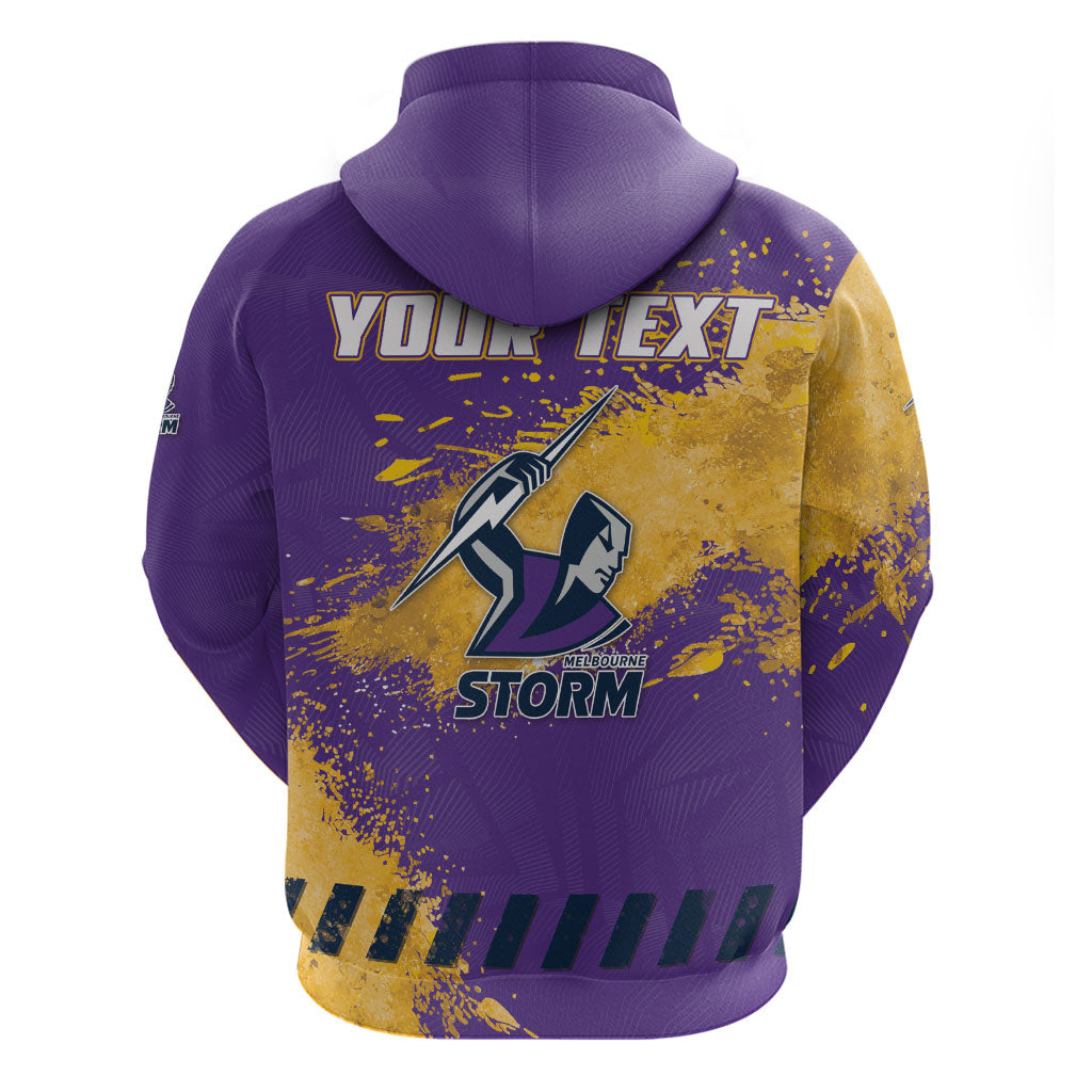 Personalised Melbourne Storm Rugby Zip Hoodie Superhero Purple Storm Mascot - Sporty Splash Art Style
