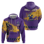 Personalised Melbourne Storm Rugby Zip Hoodie Superhero Purple Storm Mascot - Sporty Splash Art Style