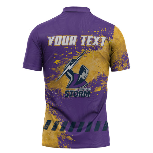 Personalised Melbourne Storm Rugby Zipper Polo Shirt Superhero Purple Storm Mascot - Sporty Splash Art Style