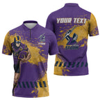 Personalised Melbourne Storm Rugby Zipper Polo Shirt Superhero Purple Storm Mascot - Sporty Splash Art Style