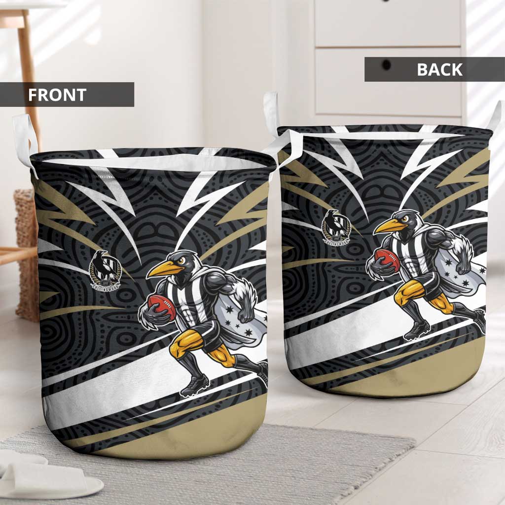 Collingwood Magpies Australian Football Laundry Basket Iconic Bird Mascot With Indigenous Pattern Art