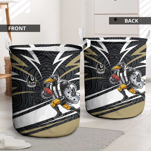 Collingwood Magpies Australian Football Laundry Basket Iconic Bird Mascot With Indigenous Pattern Art