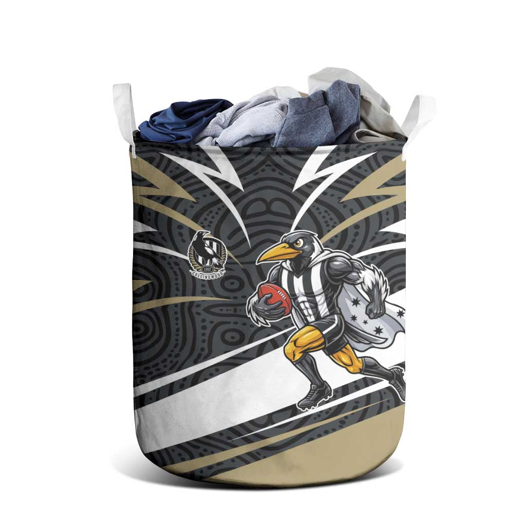 Collingwood Magpies Australian Football Laundry Basket Iconic Bird Mascot With Indigenous Pattern Art