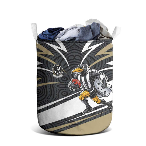 Collingwood Magpies Australian Football Laundry Basket Iconic Bird Mascot With Indigenous Pattern Art
