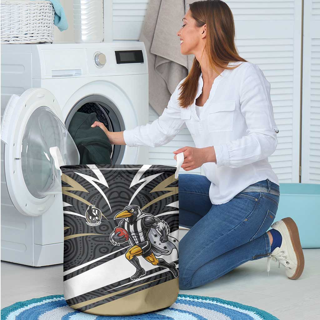Collingwood Magpies Australian Football Laundry Basket Iconic Bird Mascot With Indigenous Pattern Art