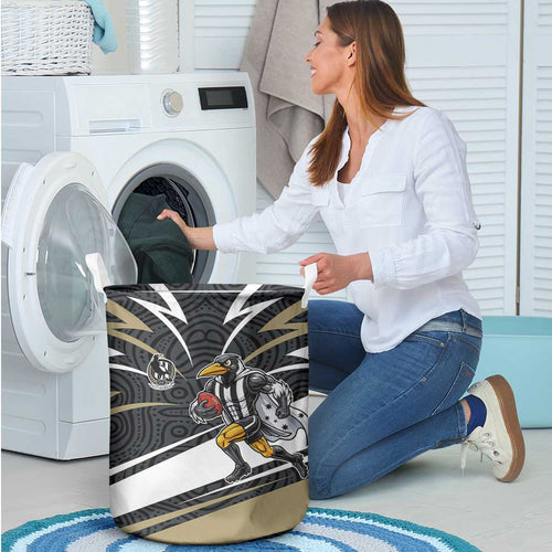 Collingwood Magpies Australian Football Laundry Basket Iconic Bird Mascot With Indigenous Pattern Art