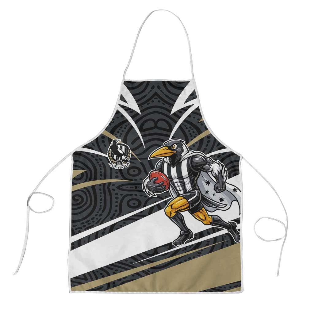 Collingwood Magpies Australian Football Apron Iconic Bird Mascot With Indigenous Pattern Art
